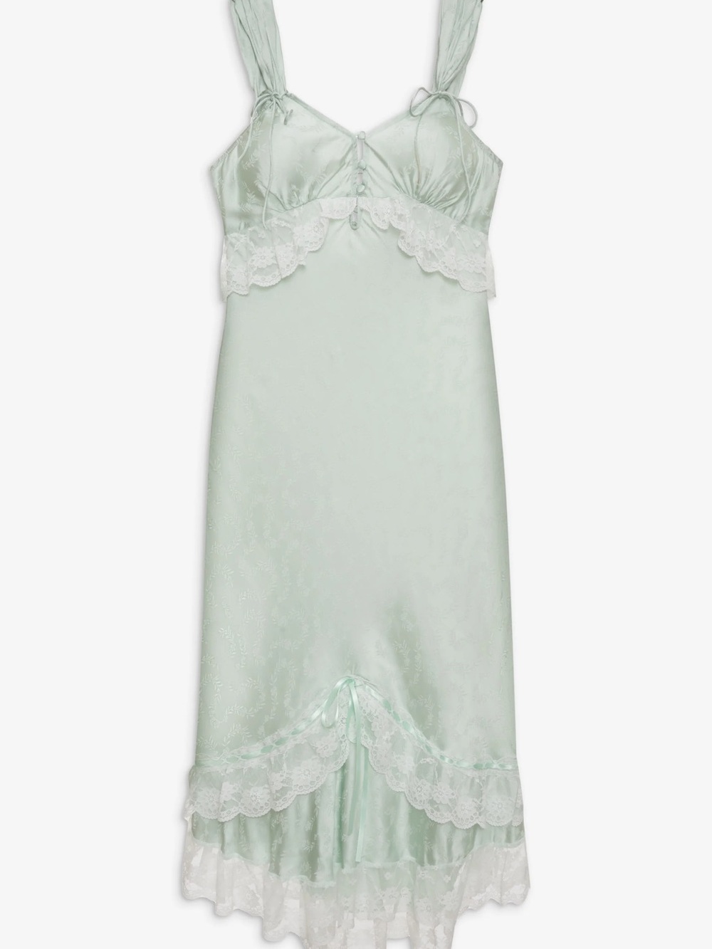 For Love And Lemons Mint Satin Slip with White Lace